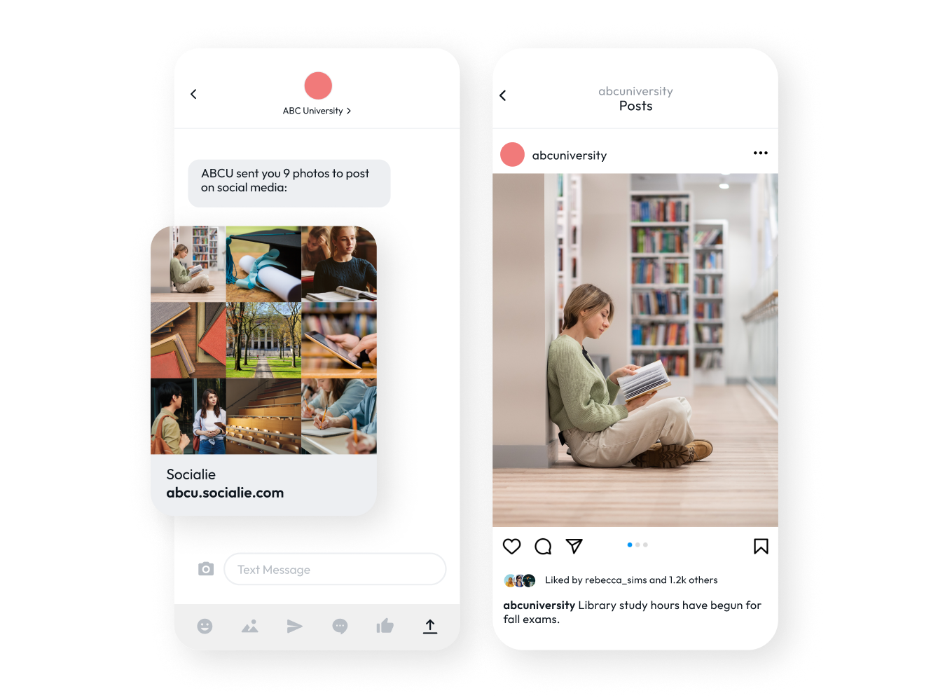 A fictitious university leveraging a real-time content distribution workflow to send campaign assets directly to social media.